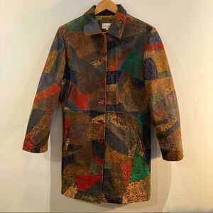 KROSHETTA Sz M Leather Patchwork Knee Length Colourful Lined Coat with  Pockets
